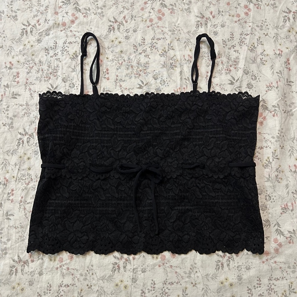Y2k Guess Black Lace Cami with Cinch Bow, Strappy Tube Top Square Neckline